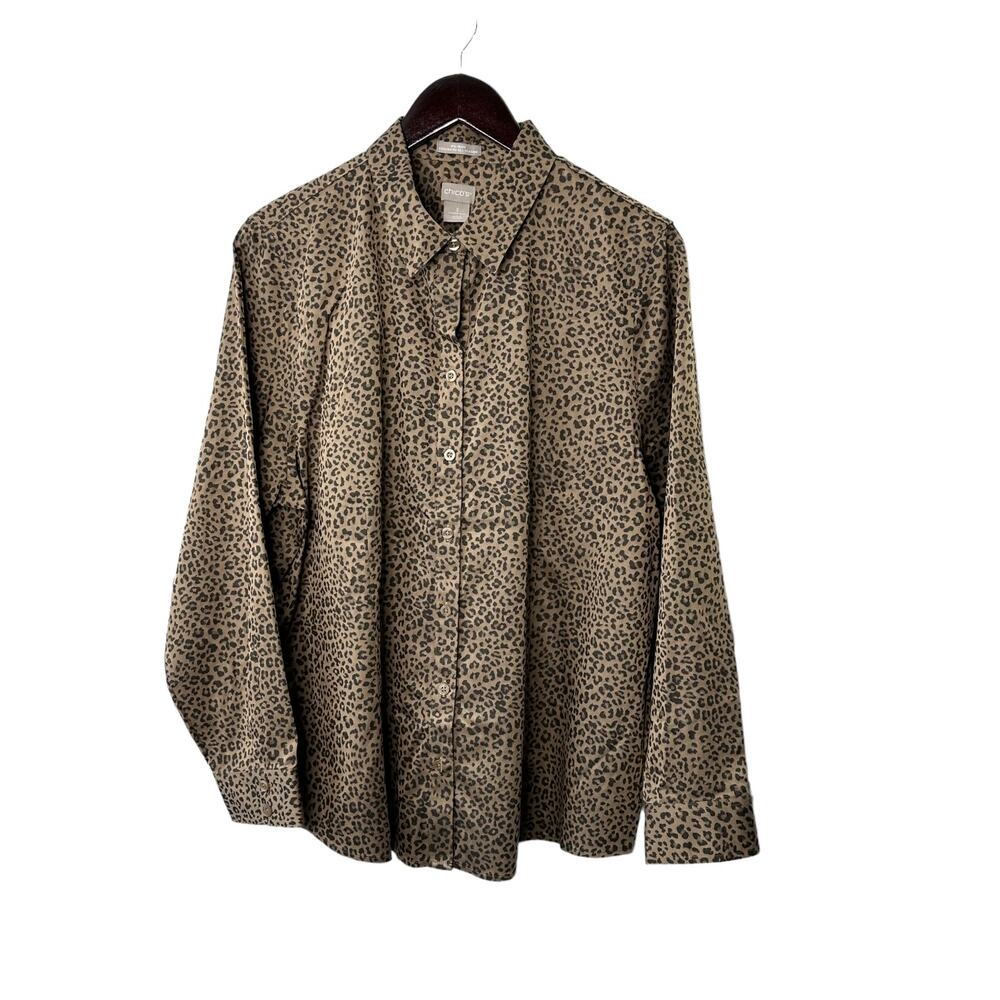 Chico's No-Iron Coolmax All Seasons Cheetah-Print Classic Shirt Button Up 16/18
